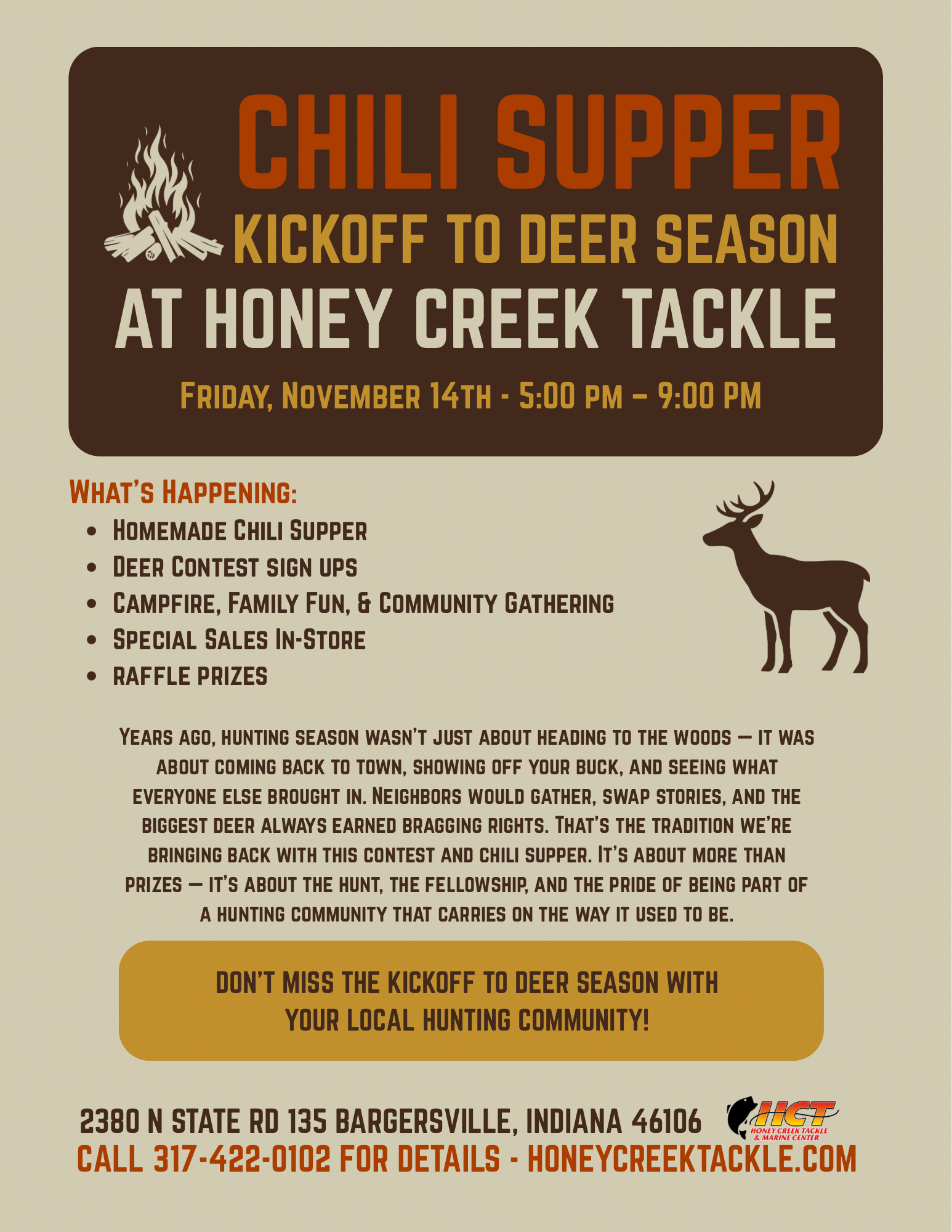 CHILI SUPPER – KICKOFF TO DEER SEASON
